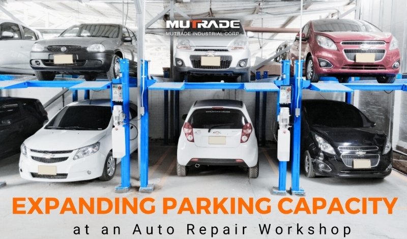 EXPANDING PARKING CAPACITY AT AN AUTO REPAIR WORKSHOP WITH THE HYDRAULIC HEAVY DUTY FOUR POST CAR PARKING LIFT HYDRO-PARK 2236